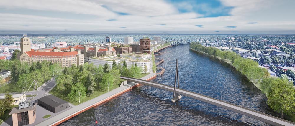 Die geplante Brücke zwischen Oberschöneweide und Adlershof. Ob sie nur Radfahrer und Fußgänger nutzen sollen, ist offen.