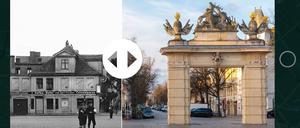 Vorher und nachher. Die App zeigt das Jägertor in den Jahren 1905 und 2022.