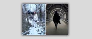 Yevgen (links) als Offizier an der Front, Anton, Ukrainer in Berlin, in einem Tunnel.