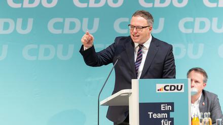 Mario Voigt spricht bei der Landesvertreterversammlung der CDU im Kultur- und Kongresszentrum Festhalle Ilmenau.