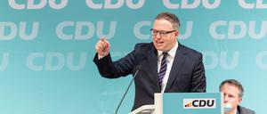 Mario Voigt spricht bei der Landesvertreterversammlung der CDU im Kultur- und Kongresszentrum Festhalle Ilmenau. 