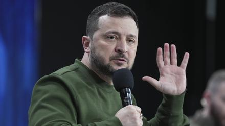 Wolodymyr Selenskyj während einer Pressekonferenz in Kiew (Ukraine).