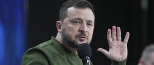 Wolodymyr Selenskyj während einer Pressekonferenz in Kiew (Ukraine).