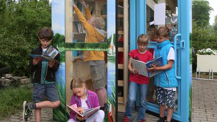 Eine Bücherzelle, wie diese hier in Geltow, soll nun am Marktcenter in Potsdam aufgebaut werden.