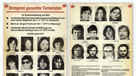 RAF-Fahndungsplakat von 1977, RAF-Terroristen der zweiten Generation Deutschland, original RAF-Fahndungsplakat von 1977.