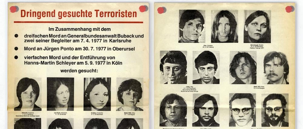 RAF-Fahndungsplakat von 1977, RAF-Terroristen der zweiten Generation Deutschland, original RAF-Fahndungsplakat von 1977.