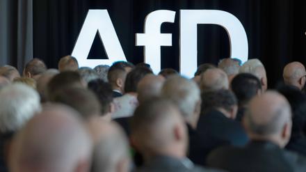Delegierte verfolgen den Landesparteitag der AfD Sachsen-Anhalt in Weißandt-Gölzau. 