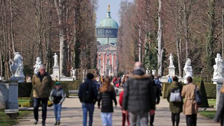 Touristen im Park Sanssouci.