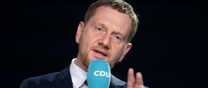 Michael Kretschmer, Ministerpräsident von Sachsen, spricht Ende Februar auf der CDU-Grundsatzprogrammkonferenz in Chemnitz.