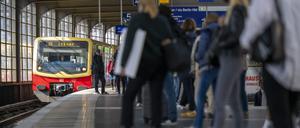 Eine S-Bahn fährt ein.