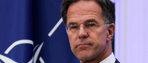 Der niederländische Premierminister Mark Rutte nimmt am 27. Juni 2023 an einer Pressekonferenz mit dem Nato-Generalsekretär in Den Haag teil. 