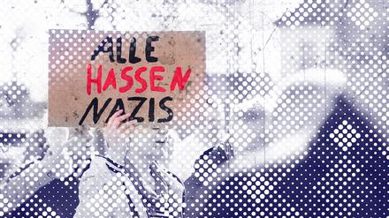 Auf einer Demonstration gegen rechts zeigt eine Frau ein Schild mit der Aufschrift „Alle hassen Nazis“.