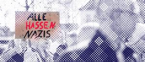 Auf einer Demonstration gegen rechts zeigt eine Frau ein Schild mit der Aufschrift „Alle hassen Nazis“.