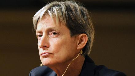 Die US-Amerikanerin Judith Butler nimmt am Samstag (15.09.2012) an dem Podiumsgespräch "Gehört der Zionismus zum Judentum" im Jüdischen Museum in Berlin teil. Der Denkerin und politisch engagierten Philosophin wurde vor kurzem der Adorno-Preis verliehen. Foto: Oliver Mehlis dpa/lbn +++(c) dpa - Bildfunk+++
