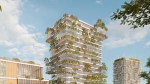 Früher Entwurf eines Hochhauses am Berliner Thälmannpark.