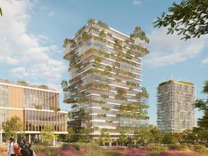 Plan für das Hochhaus-Projekt im Ernst-Thälmann-Park in Berlin-Prenzlauer Berg.