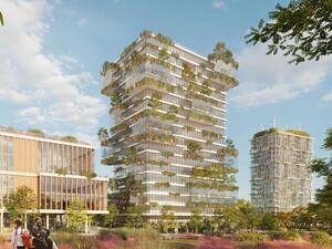 Früher Entwurf eines Hochhauses am Berliner Thälmannpark.