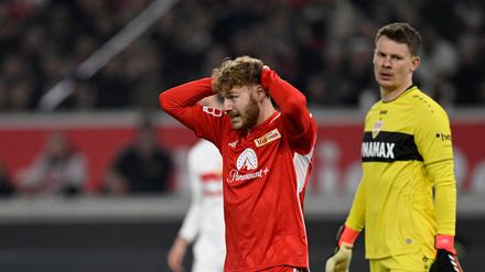 Unions Yorbe Vertessen hatte schon nach zwei Minuten die große Chance auf das 1:0, schoss aber am Tor vorbei.