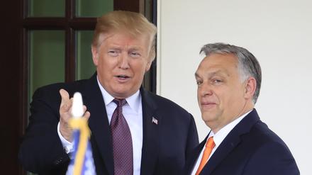 Donald Trump (l), damaliger Präsident der USA, begrüßt Viktor Orban, Ministerpräsident von Ungarn, im Januar 2022 am Weißen Haus. 