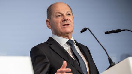 Bundeskanzler Olaf Scholz am 6. März nach der Ministerpräsidentenkonferenz (MPK) unter dem Vorsitz von Hessen.