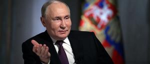 Der russische Präsident Wladimir Putin während eines Interviews in Moskau, Russland, 12. März 2024. 