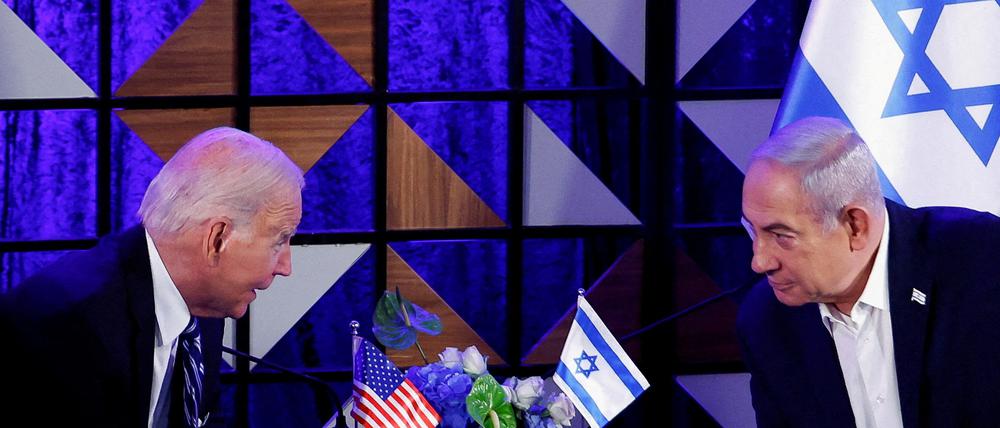 US-Präsident Joe Biden bei einem Treffen mit dem israelischen Premierminister Benjamin Netanjahu in Tel Aviv während seines Israel-Besuchs am 18. Oktober 2018.
