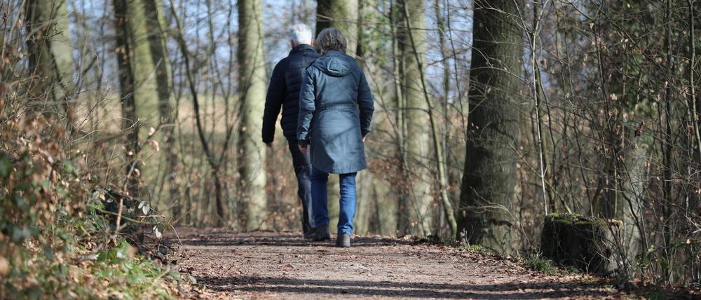 Spaziergänger laufen über einen Waldweg in Bergisch Gladbach (Symbolbild).