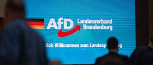 16.03.2024, Brandenburg, Jüterbog: Delegierte versammeln sich vor Beginn des Landesparteitags AfD Brandenburg in der Wiesenhalle. Auf dem Parteitag wählt die derzeit größte Oppositions-Partei im Landtag einen neuen Landesvorstand. Foto: Monika Skolimowska/dpa +++ dpa-Bildfunk +++