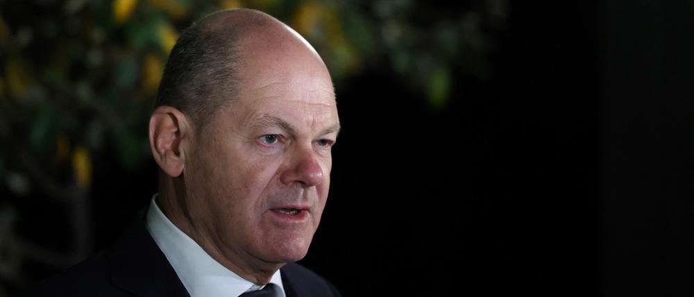 Bundeskanzler Olaf Scholz bei einem Termin in Jerusalem.