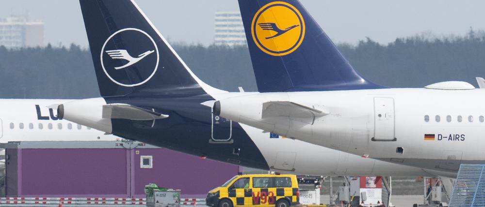 Passagiermaschinen der Lufthansa stehen auf dem Rollfeld auf dem Flughafen Frankfurt. (Symbolbild)