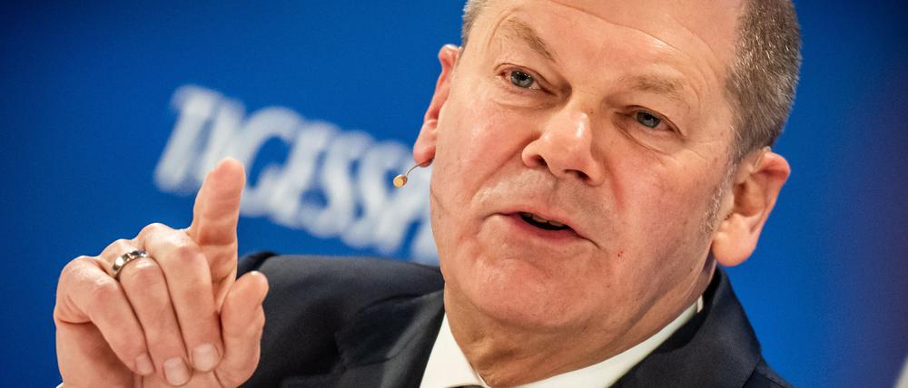 Olaf Scholz am Dienstag auf der Konferenz „Europe 2024“, die der Tagesspiegel zusammen mit der „Zeit“, dem „Handelsblatt“ und der „WirtschaftsWoche“ veranstaltet hat.