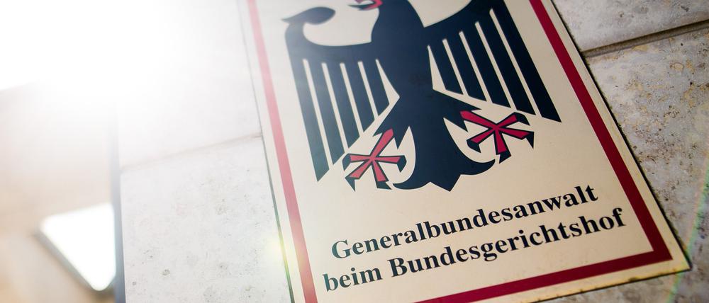 „Generalbundesanwalt beim Bundesgerichtshof“ steht auf einem Schild am Eingang zum Gebäude der Bundesanwaltschaft.
