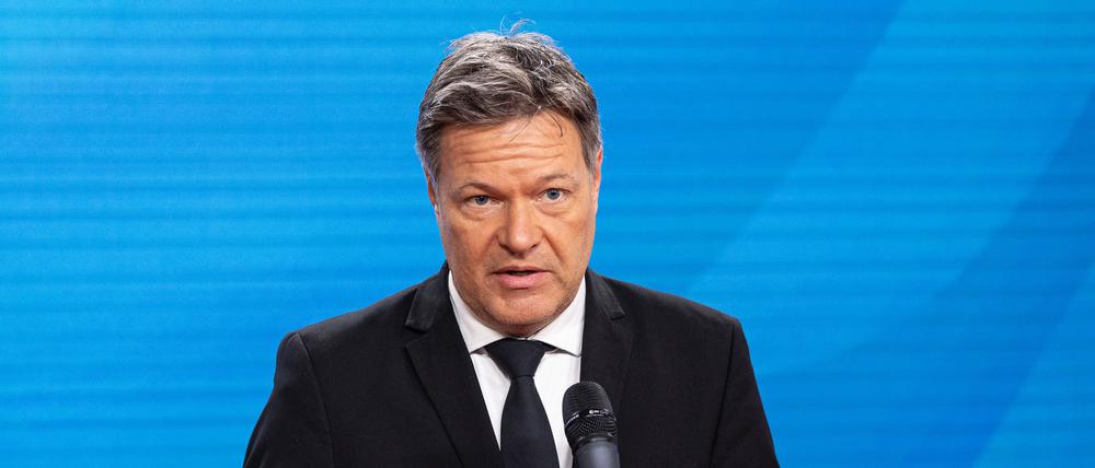 Robert Habeck (Bündnis 90 / Die Grünen), Vizekanzler und Bundesminister für Wirtschaft und Klimaschutz, spricht auf einer Pressekonferenz im Rahmen des BETD.