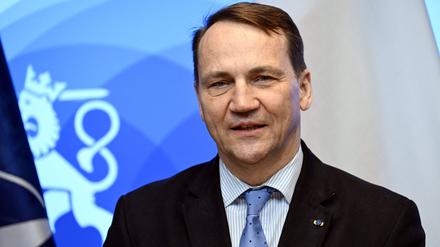 Polens Außenminister Radoslaw Sikorski bei einer Pressekonferenz in Helsinki (Archivbild vom 14. März 2024).