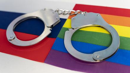 Russian  flag  and  flag  of  LGBT.