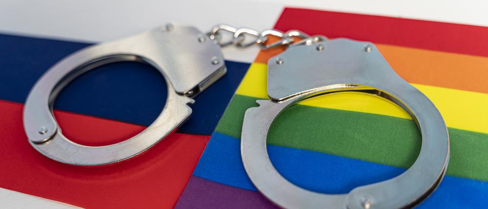 Russian  flag  and  flag  of  LGBT.