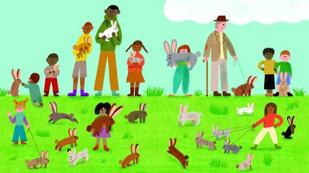 Illustration aus „Nenn mich nicht Hase – Wissenswertes über unser liebstes Kaninchen“ von Camilla Pintonato und Ilaria Demonti. Credit: Kleine Gestalten 2024