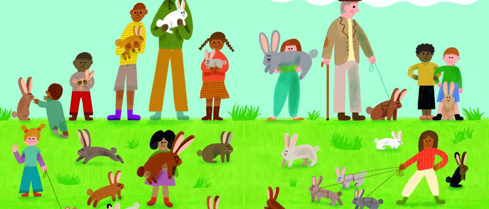 Illustration aus „Nenn mich nicht Hase – Wissenswertes über unser liebstes Kaninchen“ von Camilla Pintonato und Ilaria Demonti. Credit: Kleine Gestalten 2024