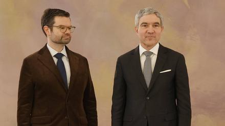 Marco Buschmann und Stephan Harbarth im Schloss Bellevue.