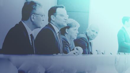 Angela Merkel, Jens Spahn und Lothar Wieler bei einer Pressekonferenz zur Corona-Politik am 11. März 2020.