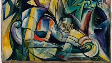 Wolfgang Beltracchi: Katze in Berglandschaft (Fälschung nach Heinrich Campendonk), Öl auf Leinwand, 54,4 x 67,5 cm, signiert „Campendonk“ und datiert auf 1914.