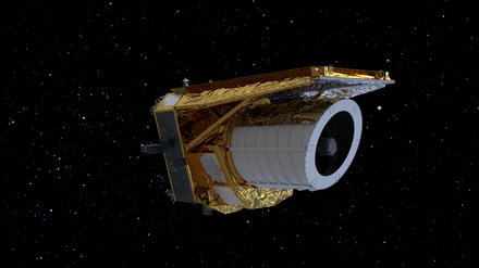 HANDOUT - 06.11.2023, ---, --: Ein Computergeneriertes Bild des Weltraumteleskops «Euclid». Die europäische Weltraumsonde «Euclid» zur Erforschung von Dunkler Materie und Dunkler Energie hat wieder freie Sicht. (zu dpa: «Europäisches Weltraumteleskop «Euclid» von Eis befreit») Foto: --/ATG/ESA/dpa +++ dpa-Bildfunk +++