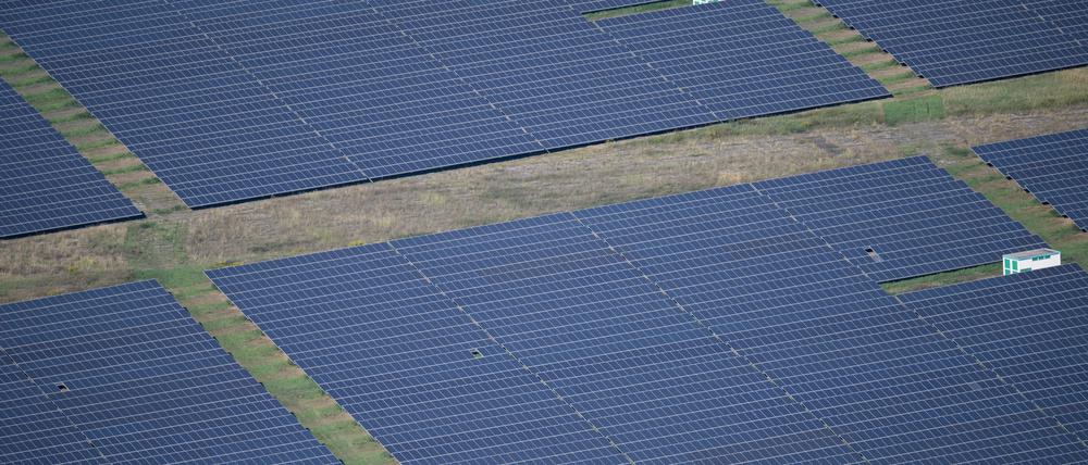 Ein Solarpark wird von der Sonne angeschienen (Symbolfoto) 