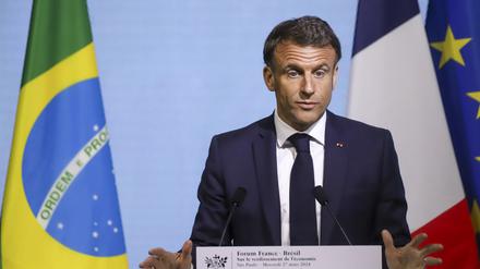 Frankreichs Präsident Emmanuel Macron in Sao Paulo. 
