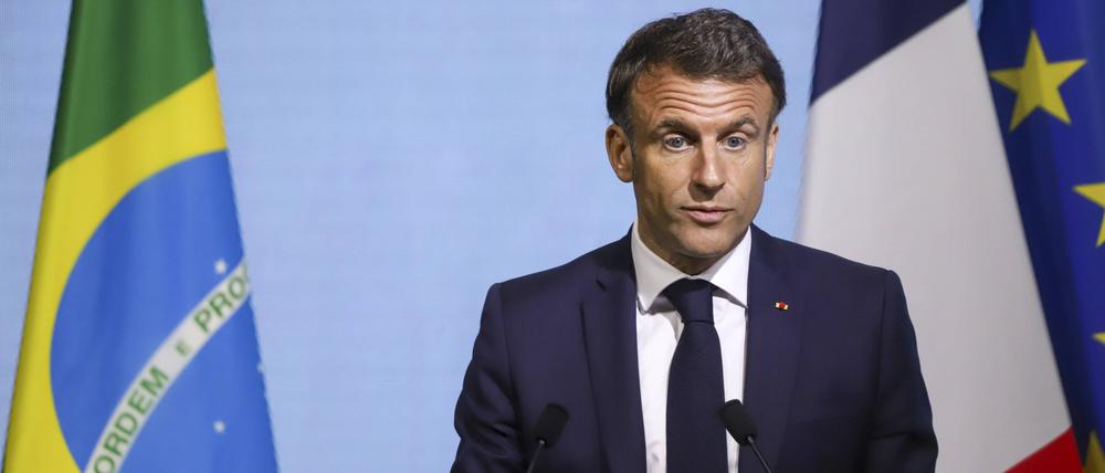 Frankreichs Präsident Emmanuel Macron in Sao Paulo. 