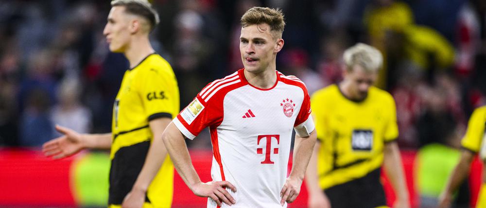 Münchens Joshua Kimmich reagiert nach dem Spiel gegen Borussia Dortmund unzufrieden.