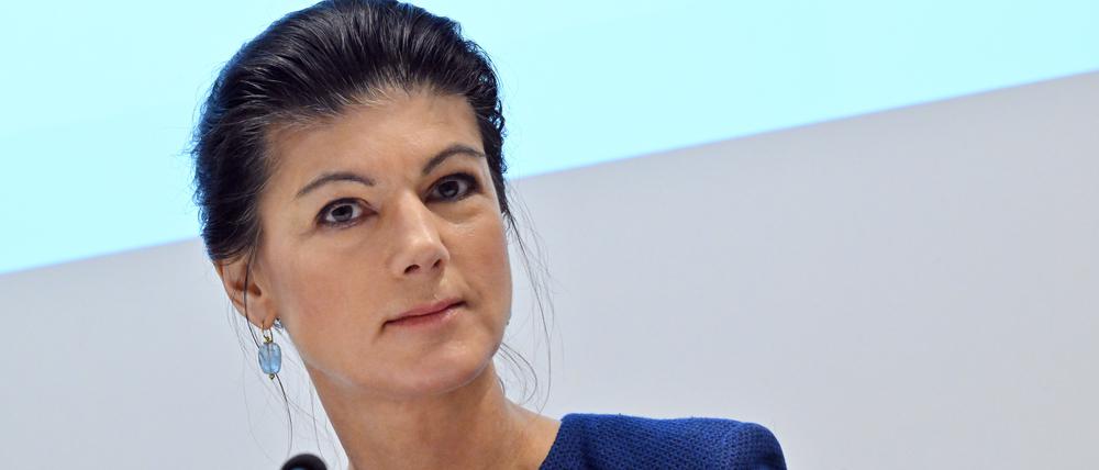 Sahra Wagenknecht (BSW) stellt eine Kampagne ihrer neuen Partei „Bündnis Sahra Wagenknecht“ für die Landtagswahl am 1. September in Thüringen vor.