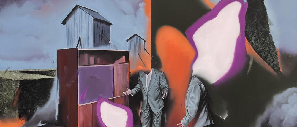 Die Uhlig Gallery aus Leipzig bietet das Gemälde „Erster Ansatz“ (2022) von Christoph Rode an.