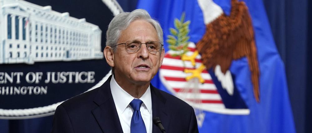 Merrick Garland, Justizminister der USA, spricht im US-Justizministerium.