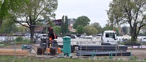 Bauarbeiten für das Strandbad Potsdam.